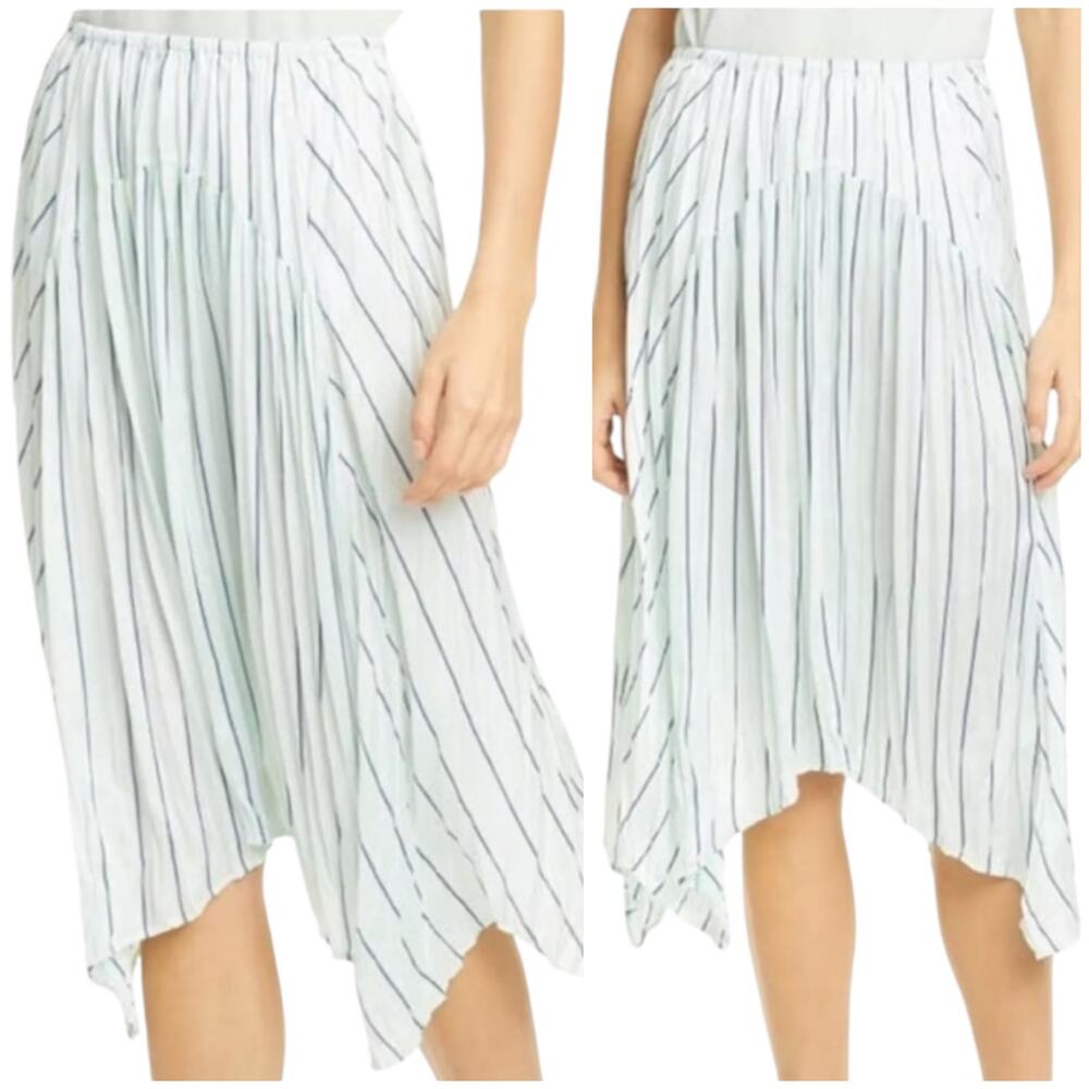 Vince NWT Stripe Gauze Panel Midi Skirt Mint Green Size S Crinkled Texture